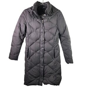 The North Face Miss Metro Down Parka Jacket Quilted Grey Black Small Womens Coat